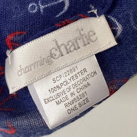 Charming Charlie Navy Blue with White and Red Anchors Scarf - Picture 4 of 4